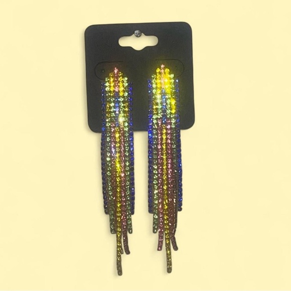 Multicolor Rhinestone Dangle Earrings - Picture 2 of 2